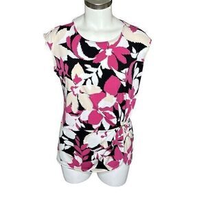 Calvin Klein Womens Multicolor Floral Sleeveless Cinched Blouse Size Small